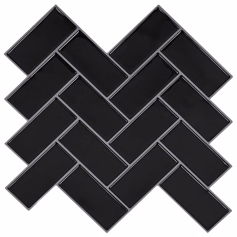 Set di 10 piastrelle effetto spina di pesce vidaXL in plastica nera, 30 x 30 cm