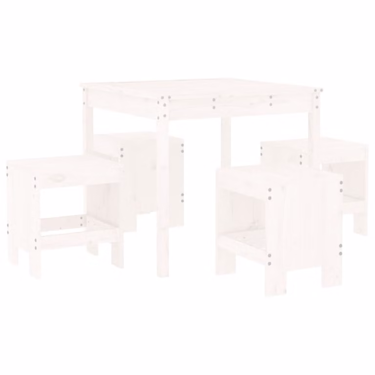 Set da Pranzo per Giardino 5pz Bianco in Legno Massello di Pino
