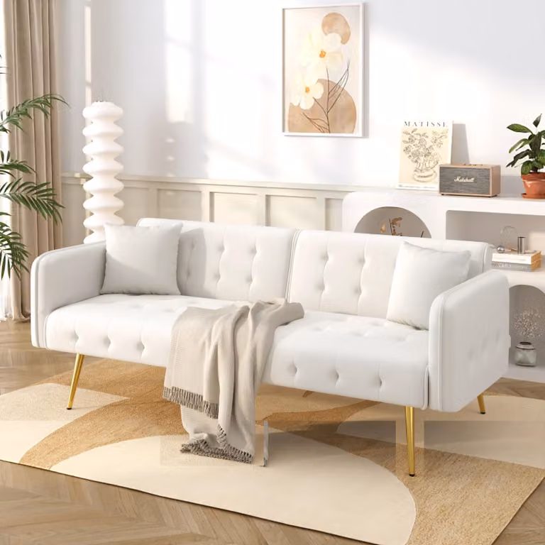Divano letto multifunzionale Sweiko a due posti con funzione letto, schienale regolabile + braccioli multiposizione. Moderno divano letto pieghevole per il soggiorno - rivestimento in velluto. Ampia zona notte