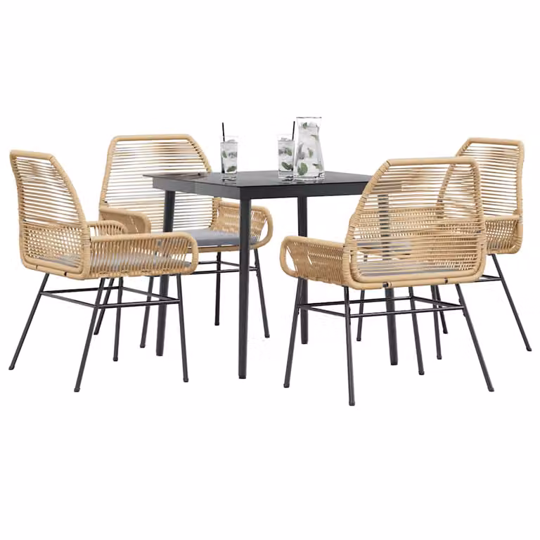 Set da pranzo da giardino vidaXL in polyrattan con tavolo in vetro e 5 pezzi con cuscini disponibile in nero, marrone o grigio