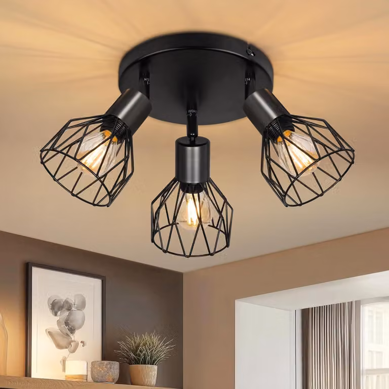 Lampada a soffitto con faretti, nera, orientabile, ideale per il soggiorno