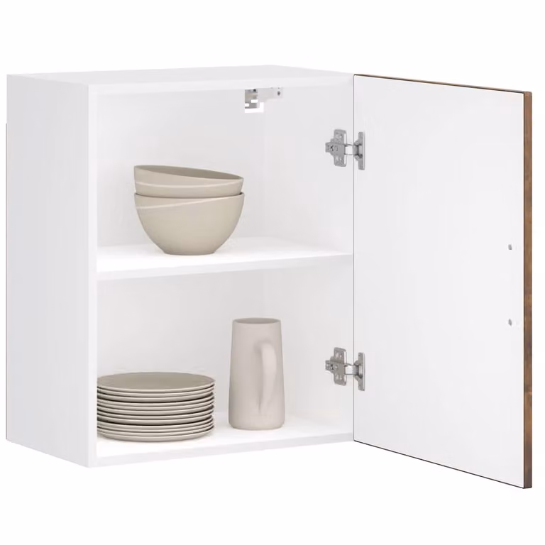 Pensile da cucina moderno vidaXL in legno e MDF con ante a battente, Colore Bianco e Marrone, L/P/H: 60 x 31 x 50 cm