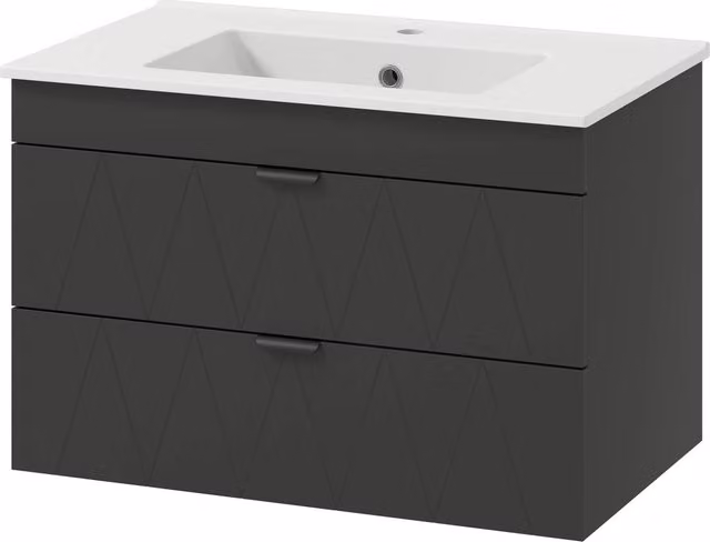 Mobile sottolavabo sospeso con lavabo in ceramica e cassetti soft-close ¨C Xylo ¨C Nero