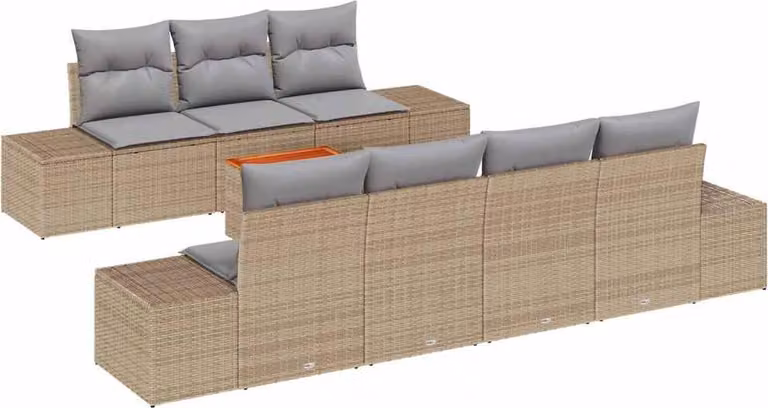 Set Divano da Giardino 8 pcs Beige e Grigio Chiaro polyrattan
