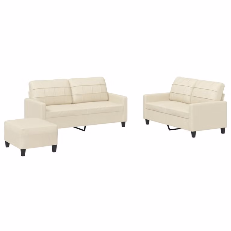 Set di Divani 3 pz con Cuscini crema in Pelle finta