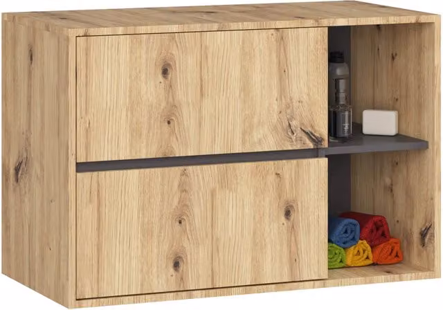 Mobile bagno sospeso VAMI Rovere Artisan con 2 cassetti, Grigio Grafite, L: 90 cm, P: 45,5 cm, H: 60 cm