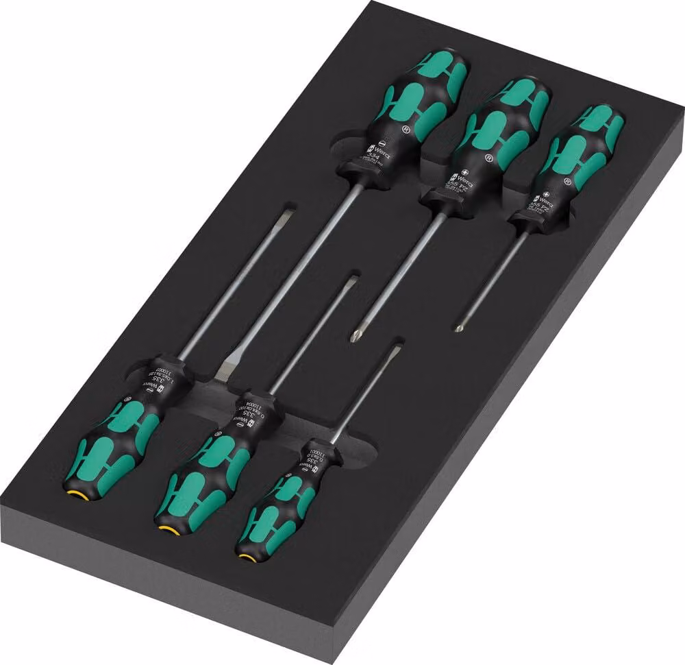 Wera 9718: Inserimento in schiuma per cacciaviti, serie Kraftform 300, set 2 con 7 utensili.