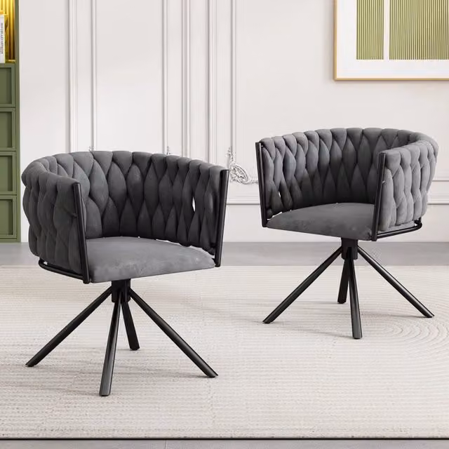 Sedia da pranzo set da 2 girevole a 360° con schienale ergonomico e seduta imbottita moderna in velluto grigio