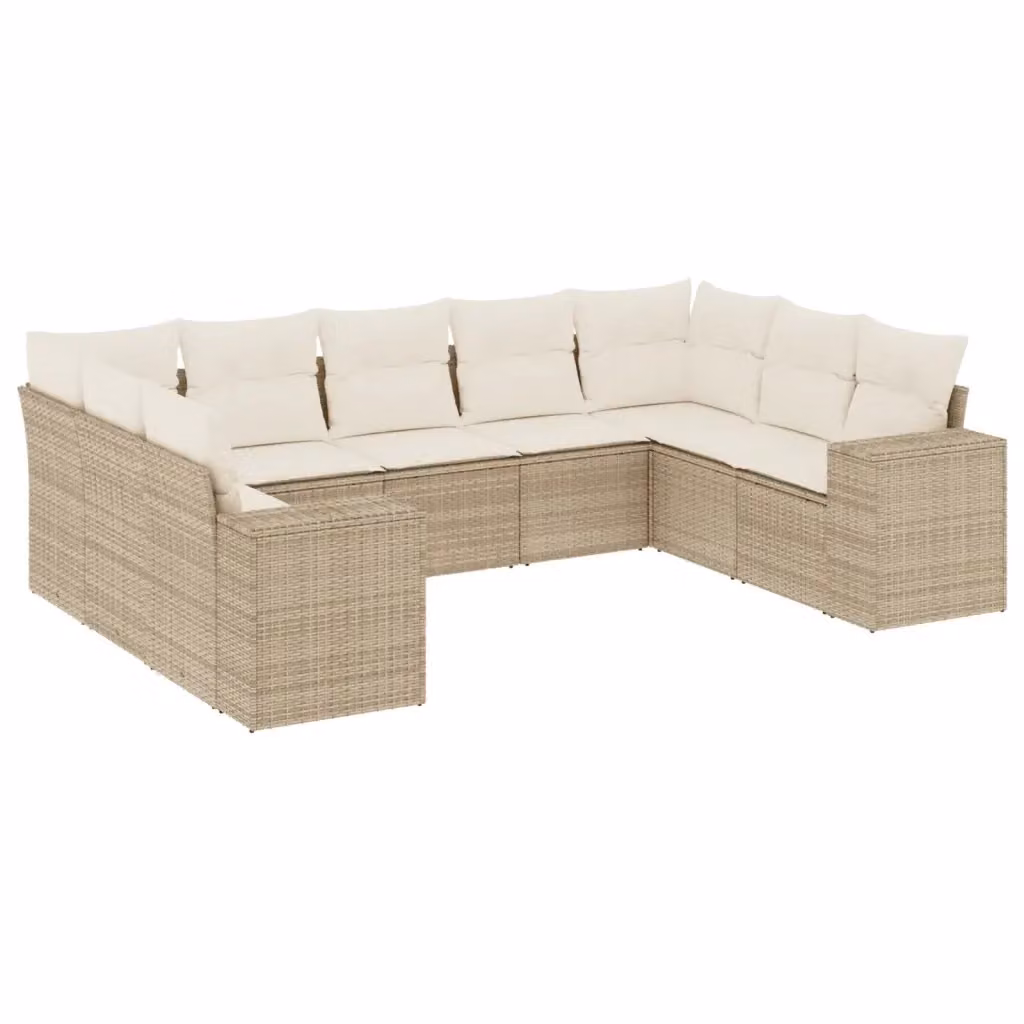 Set Divano da Giardino Moderno VIDAXL in Polyrattan con Cuscini Beige, 9 Pezzi – 2