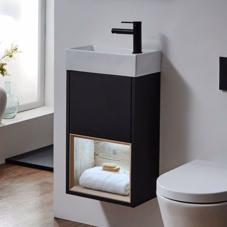 Mobile Bagno Sospeso con Ripiano Aperto e Lavabo da 400mm - Rovere Chiaro - Hoxton