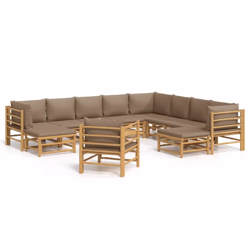 Set Salotto da Giardino 12pz con Cuscini Tortora Bambù
