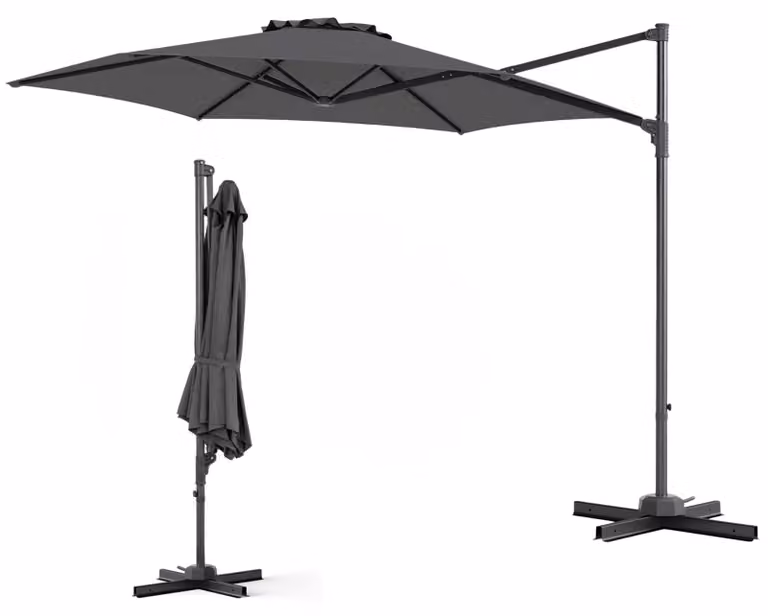 Ombrellone da giardino KOMFOTTEU 3M, resistente ai raggi UV e al vento, ombrellone esagonale a braccio libero, rotazione a 360°, con base a croce, ideale per terrazza, balcone, piscina e giardino