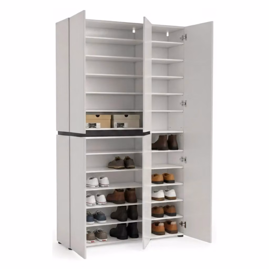 Scarpiera DMORA Valletta Moderna con Ante Soft Close, Capacità 58 Paia, L/P/H: 120 x 34 x 200 cm, Bianco Lucido – 2