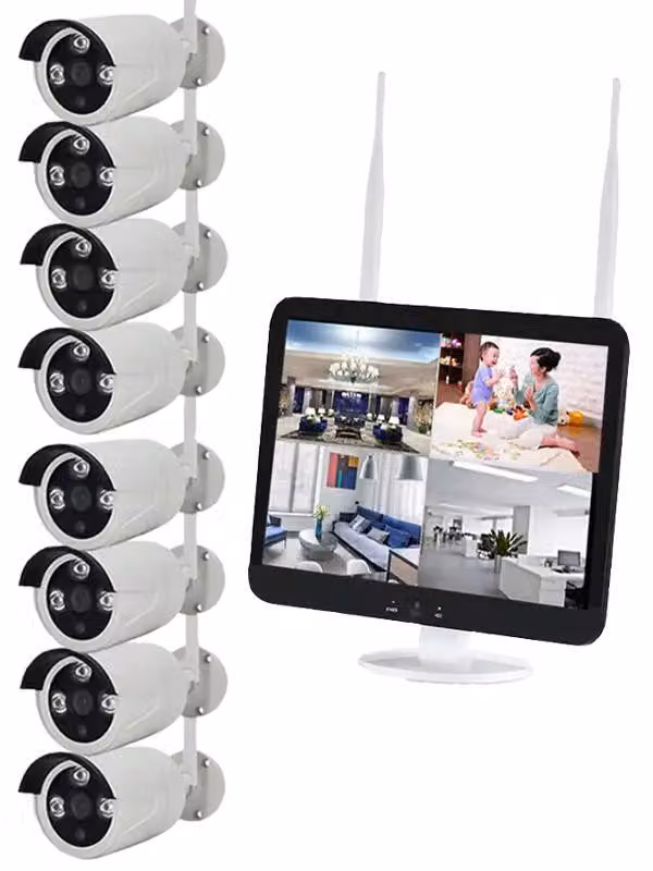 Kit videosorveglianza WiFi 3 in 1, 3MP, Ultra HD, 8 telecamere wireless, registratore integrato nel monitor