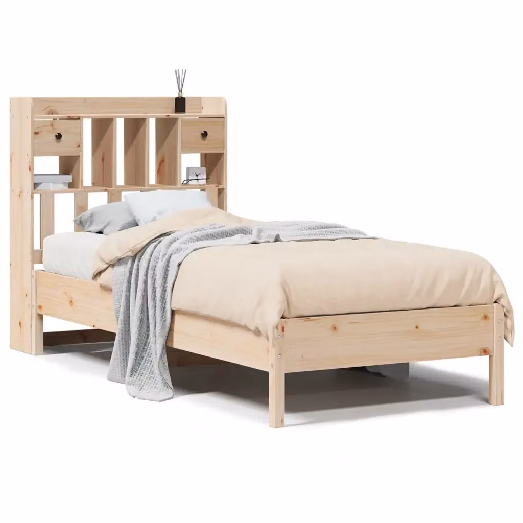 Letto singolo con libreria e cassetti vidaXL in legno di pino rustico beige L 190 x P 81 x H 110 cm – 2