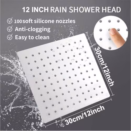 Doccia RVS da 30 cm, a risparmio idrico, girevole a 360 gradi
