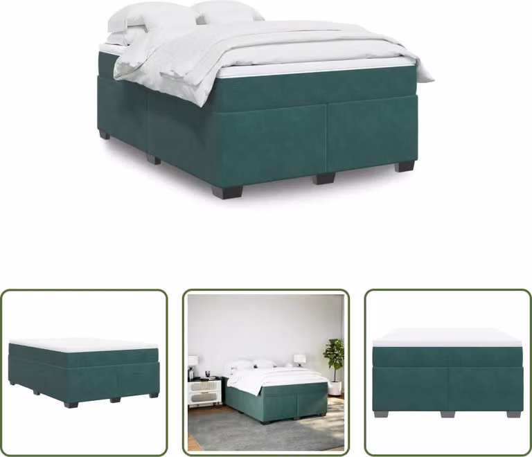 The Living Store Letto a molle con materasso verde scuro 160x200 cm in velluto