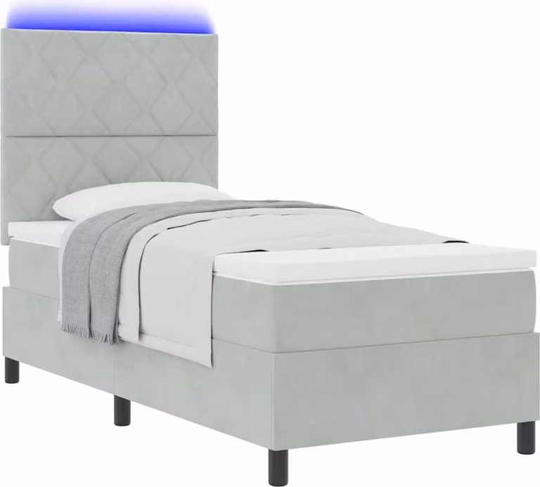 Letto boxspring LED con materasso Grigio chiaro 100 x 200 cm Tessuto