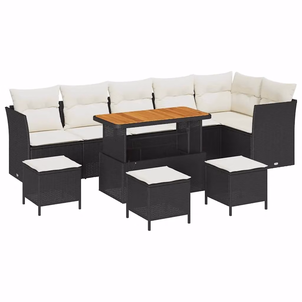 vidaXL Set Divano da Giardino Moderno a L con 10 Pezzi, Nero e Beige – 2