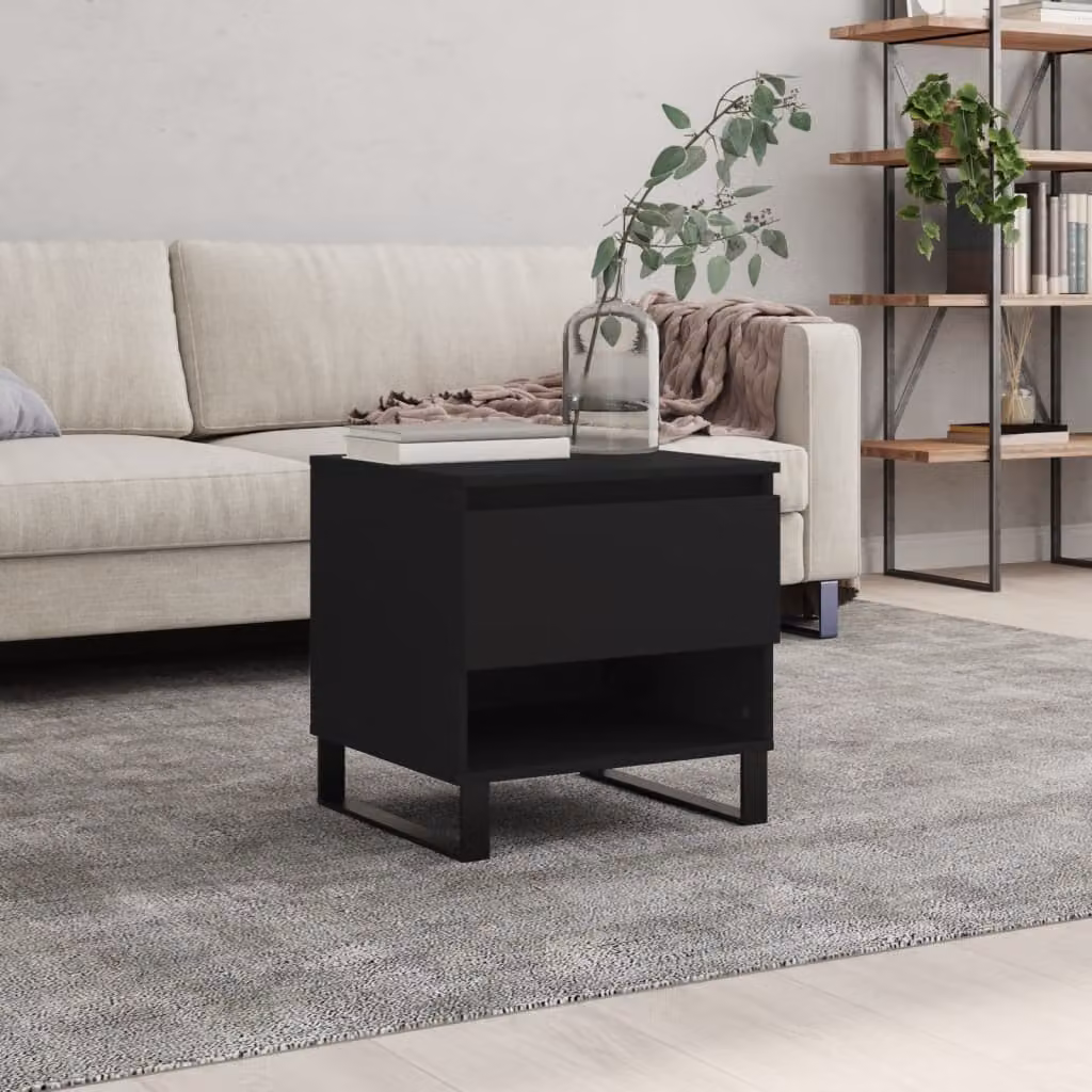 vidaXL Tavolino da Salotto Moderno Nero L: 50 cm, P: 46 cm, H: 50 cm in Legno e Metallo