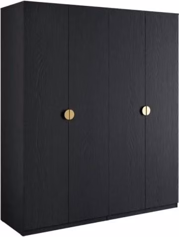 Armadio 4 porte nero strutturato e dorato – 2 appendiabiti + 4 scaffali – Collezione MONDO