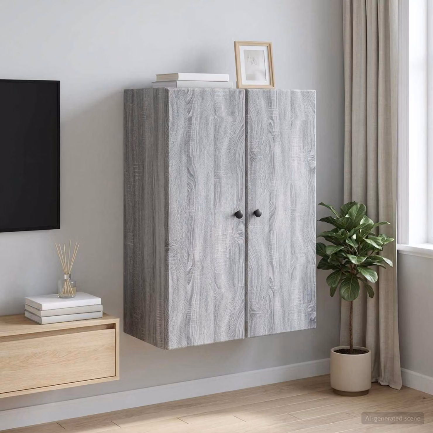 Mobiletto a muro vidaXL moderno in legno MDF e metallo grigio opaco L: 66 cm, P: 34,5 cm, H: 90 cm