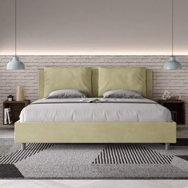 Letto matrimoniale imbottito Ityhome Antea in microfibra colore tè verde con rete L: 170 cm, P: 190 cm, H: 110 cm