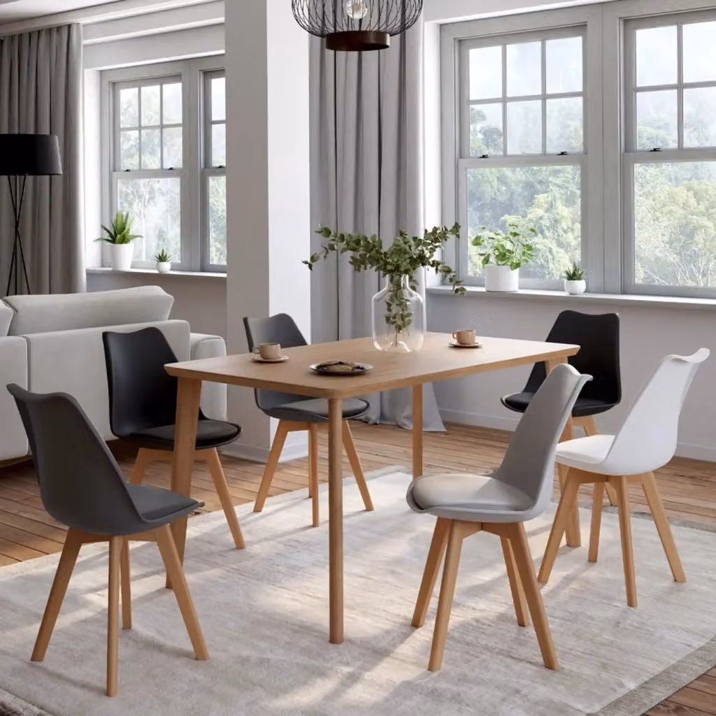 Set di 6 sedie SARA IDMarket in stile scandinavo con gambe in legno di faggio, colori mix bianco, grigio chiaro, grigio scuro e nero – 2