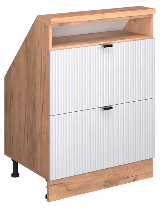 Mobile cucina sottotetto Vicco R-Line Ondulazione bianca 60 cm con 2 cassetti, Model 60626