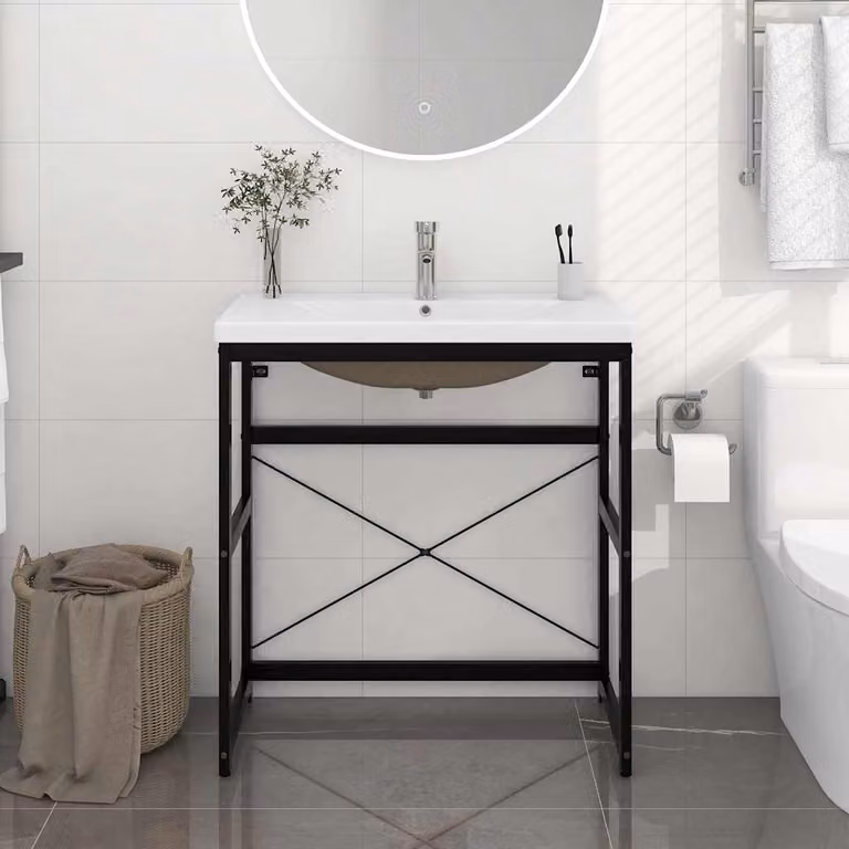 vidaXL Telaio per Lavabo da Bagno con Lavabo Integrato in Metallo e Ceramica Nero e Bianco L/P/H: 83 x 38 x 79 cm