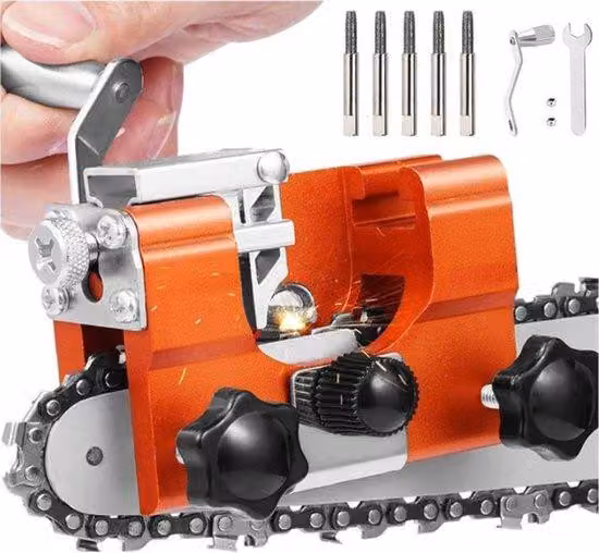Affilatrice per motoseghe - Testa di affilatura a 5 dischi - Affilatrice manuale portatile - Affilatrice per denti - Per tutti i tipi di motoseghe a catena ed elettriche - Giallo