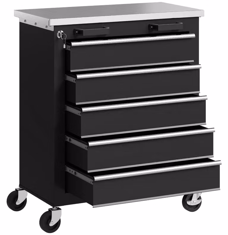 Carrello da officina HOMCOM con 5 cassetti, carrello portautensili vuoto, chiudibile a chiave, in acciaio