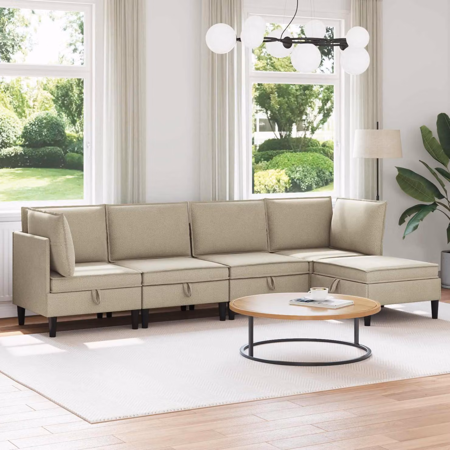 Set di mobili per il soggiorno vidaXL in tessuto color sabbia e marrone, design moderno a L con schienale imbottito e cuscini inclusi