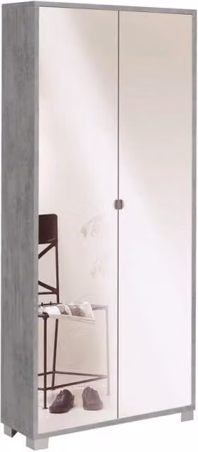 Armadio multiuso slim due ante a specchio otto ripiani Beton Cemento 83x29x h190 cm
