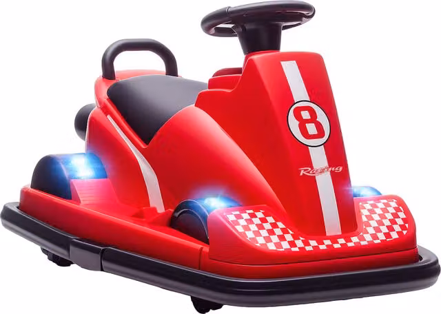 AIYAPLAY Auto Autoscontro per bambini con volante, luci LED e funzione musicale, Rosso – 1