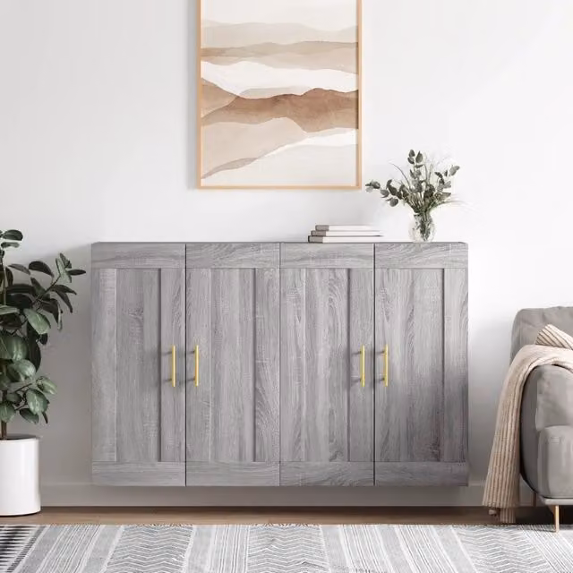 Set di 2 armadietti da parete vidaXL in legno e metallo grigio per bagno con ante a battente