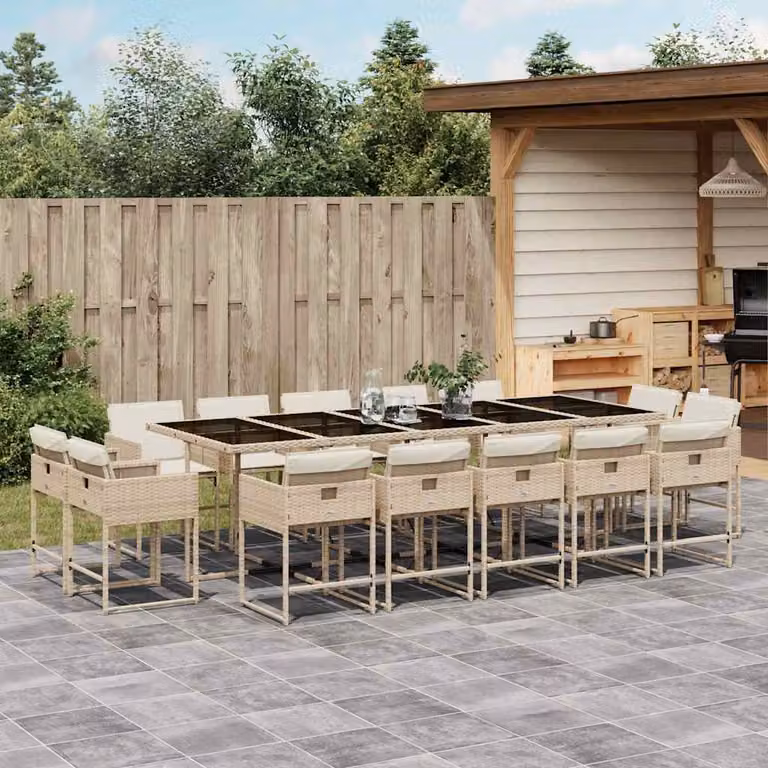 vidaXL Set da Pranzo da Giardino 15 pz in Polyrattan con Cuscini Beige e Bianco