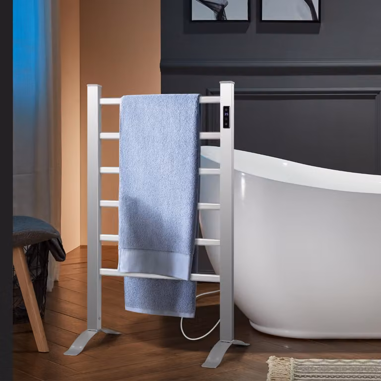 Scaldasalviette Termoarredo Costway a 6 Barre con Display LED e Controllo Temperatura in Alluminio Argento