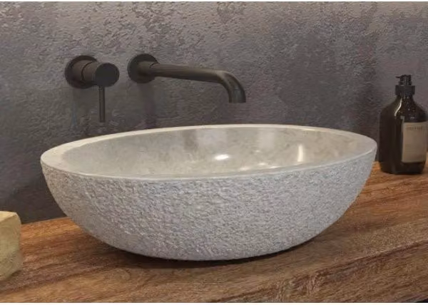 LEONOR GRIGIO lavabo ovale da appoggio Ø45x35 x15 cm in pietra