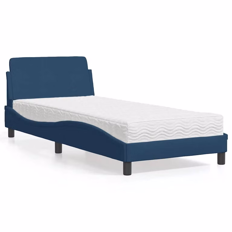 Letto con Materasso Dover vidaXL in Tessuto Blu e Bianco, L/P/H: 90 x 200 cm