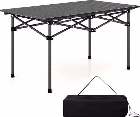 Tavolino in alluminio per 4 persone, con borsa da viaggio inclusa, 95 x 55 x 50 cm, nero