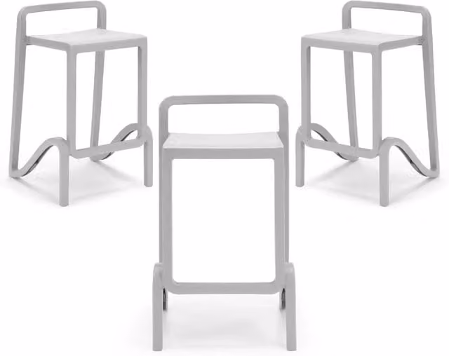 Set 3 sgabelli in polipropilene EOLO altezza seduta 65cm, impilabile, idrorepellente, resistente ai raggi UV, design moderno e innovativo, ideale per la cucina, la veranda o giardino colore Bianco
