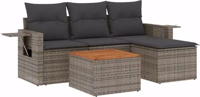 Set Divano da Giardino 5 pz | Set Salotto da Giardino con Cuscini Grigio in Polyrattan
