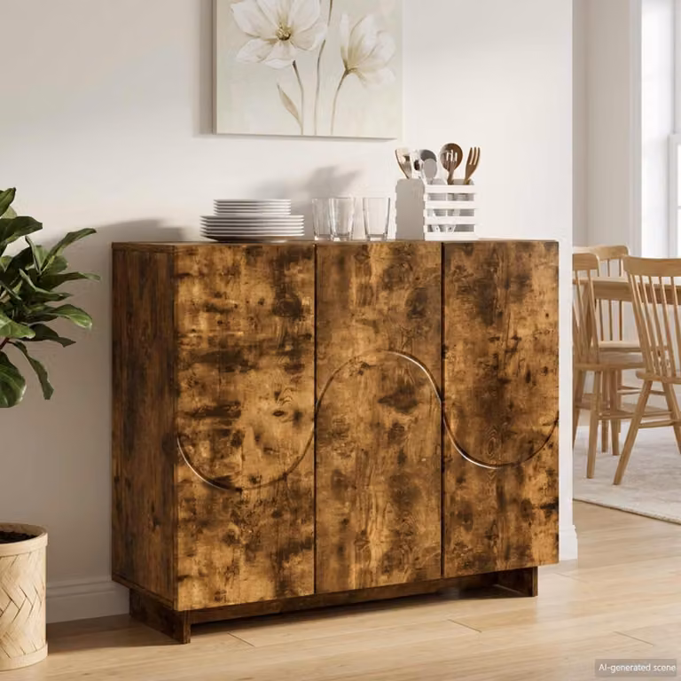Credenza moderna vidaXL in legno ingegnerizzato MDF, colore Rovere Fumo, L 85,5 x P 31 x H 75 cm