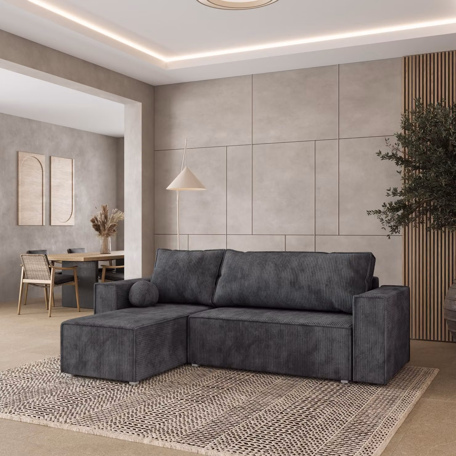 Divano angolare Masseno RAVELO P con funzione letto a L, divano con box letto, divano da salotto, divano, divano, divano letto, set di divani - grigio, POSO 34