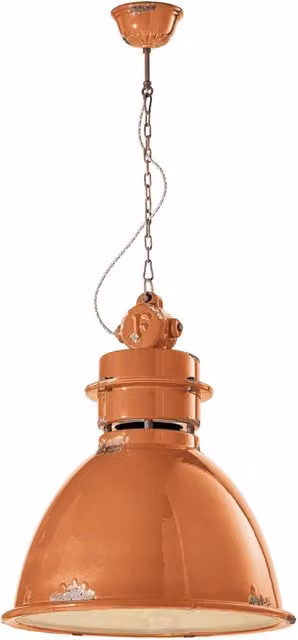 Lampadario a sospensione Industrial Ferroluce in metallo e ceramica arancione con lampadina E27, diametro 50 cm