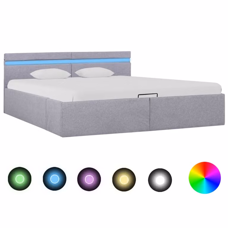 The Living Store Letto con rete Idraulica LED Tessuto grigio chiaro 180x200 cm