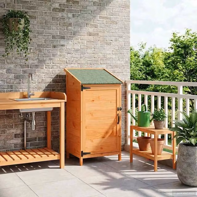 Capanno da giardino vidaXL in legno marrone con tetto a spiovente e porta singola L/P/H: 59 x 56 x 113,5 cm – 1