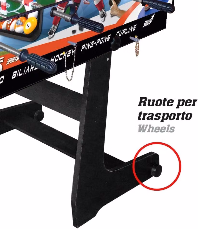 Tavolo Multigioco Pieghevole 5 in 1 per Bambini con Calcio Balilla, Biliardo, Ping Pong, Hockey e Curling in Legno Multicolore L: 120 cm, P: 83 cm, H: 60 cm – 2