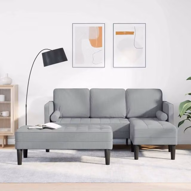 Divano angolare reversibile vidaXL in tessuto beige e grigio con cuscini inclusi per soggiorno – 1
